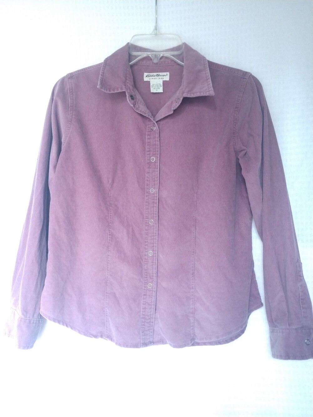 Eddie Bauer Corduroy Shirt Purple Long Sleeve Snap Front Petite Small PS